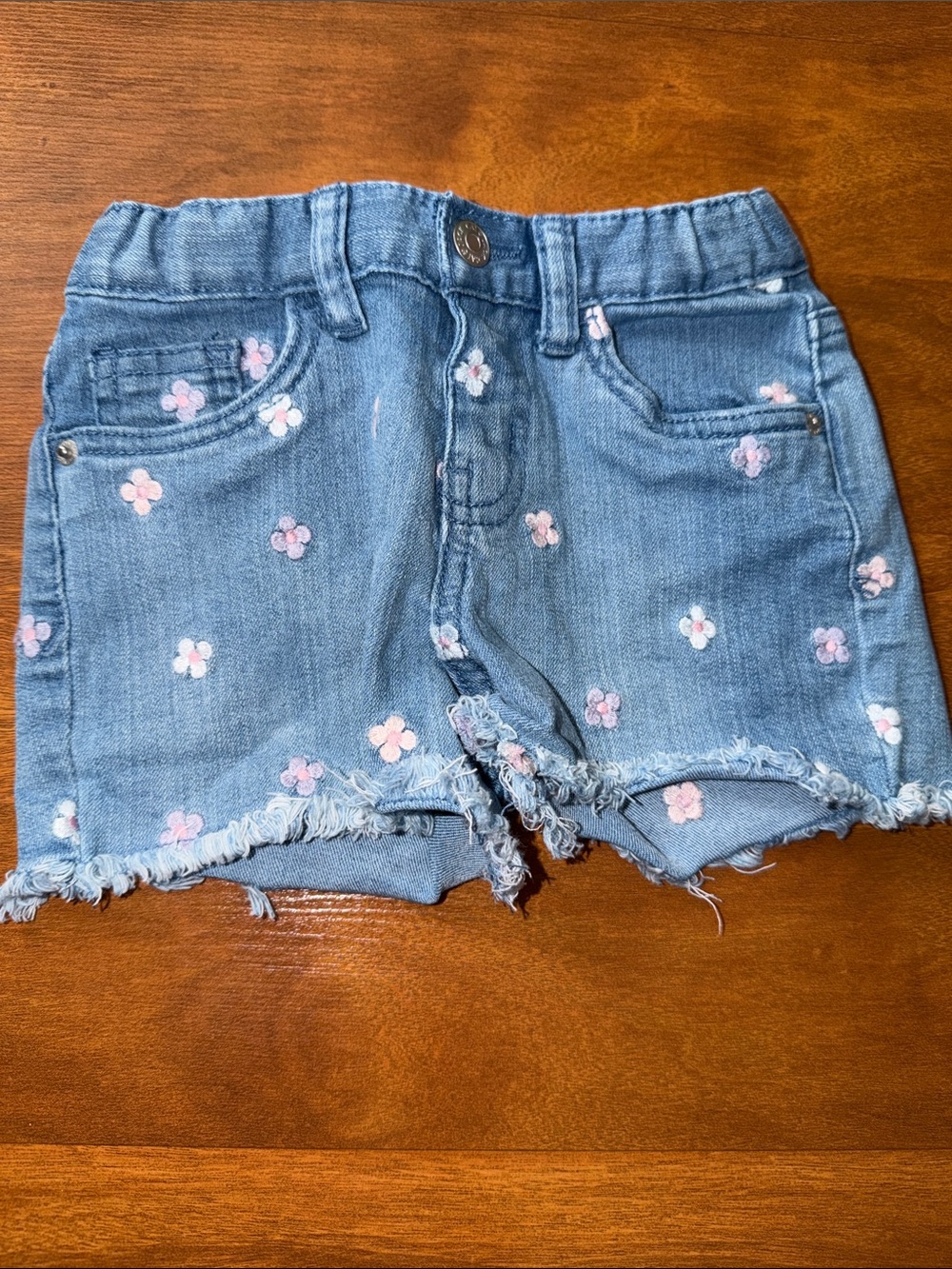 Cat & Jack Light Blue Denim Shorts with Pink Flower Accents